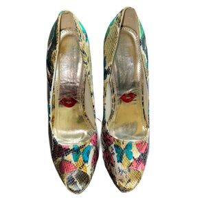 SNAKESKIN & BUTTERFLY PRINT PEEP TOE PLATFORM HELEN PUMPS SIZE 8.5